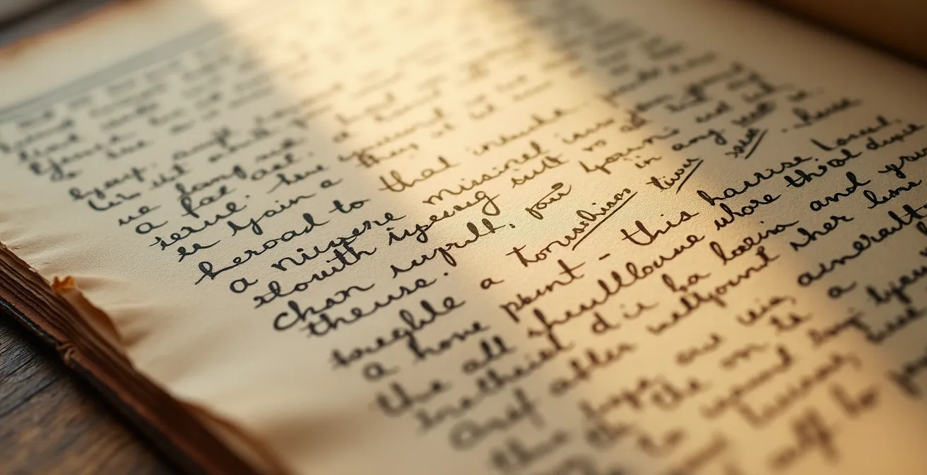Détail en gros plan sur les textures et croquis manuscrits de Boris Vian dans ses carnets personnels