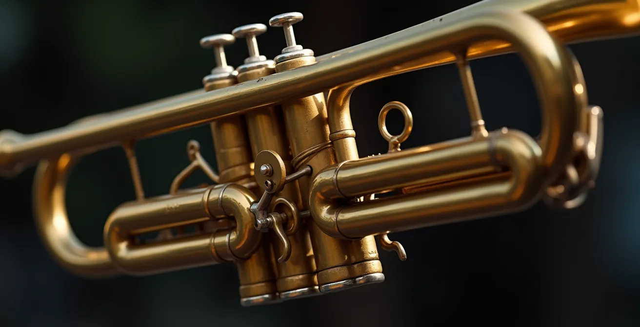 Détail artistique d'un instrument de jazz sous éclairage naturel doux